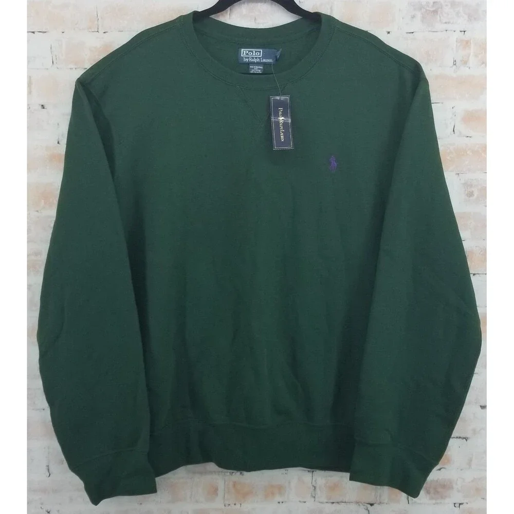 NWT Polo Ralph Lauren Green Crew Neck Sweatshirt Purple Pony Long Sleeve Men 2XL